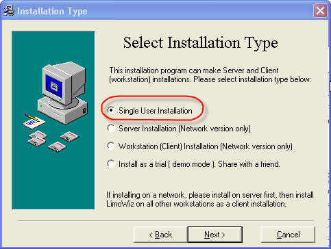 LimoWiz Single User Installation