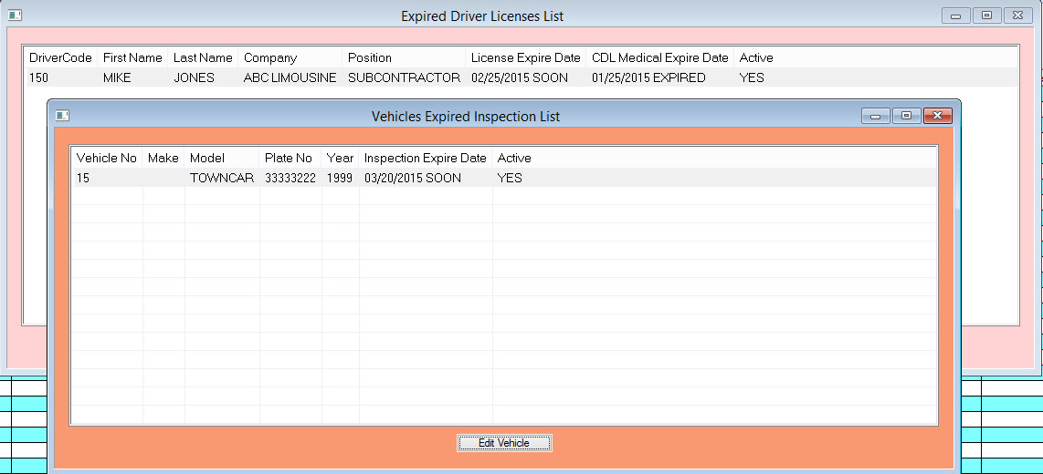 Driver Vehicle Expire List